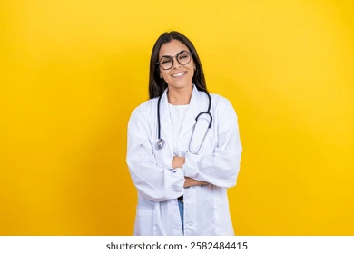 Doctor on yellow background